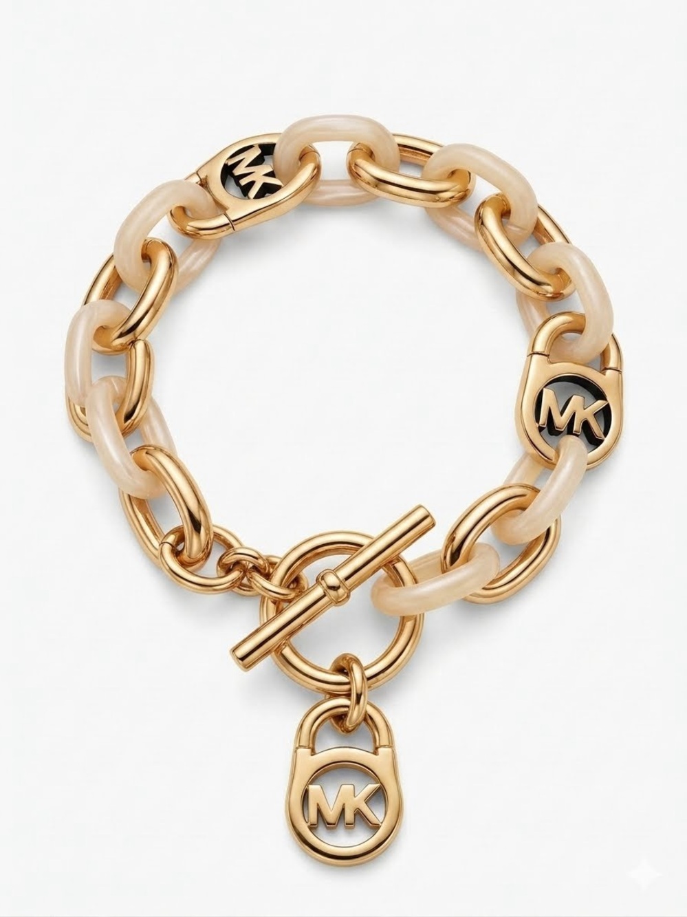 Michael Kors Fulton Heritage Chain Toggle Bracelet - Cream Acetate & Gold